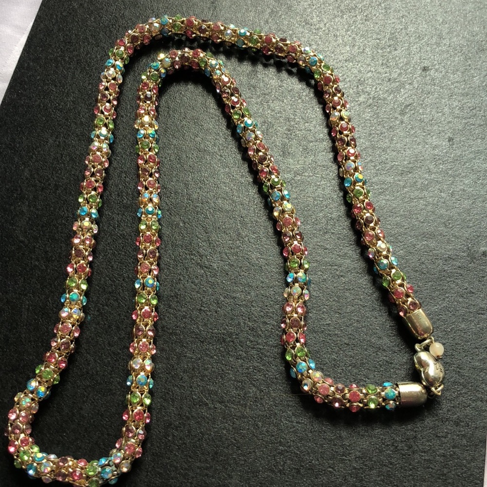 Betsy Johnson 24 in multi colored crystal neckkace